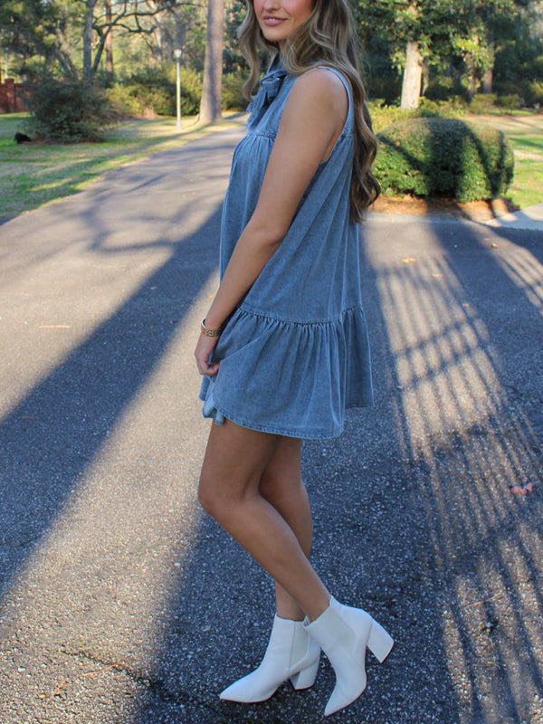 Kaia Denim Bow Tie Loose Dress