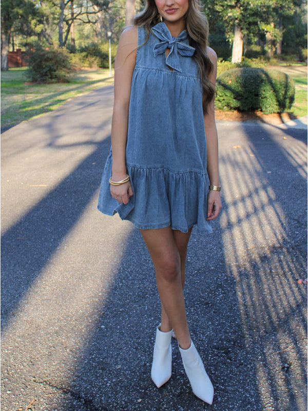 Kaia Denim Bow Tie Loose Dress