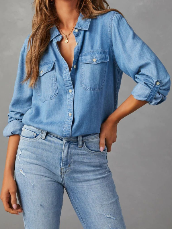 Yasmin Casual Lapel Single-Breasted Long-Sleeved Denim Shirt