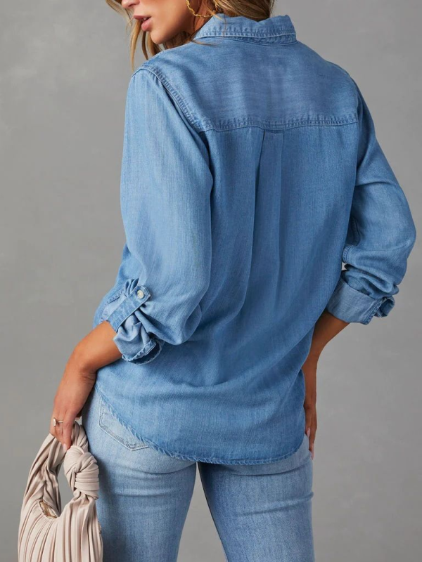 Yasmin Casual Lapel Single-Breasted Long-Sleeved Denim Shirt