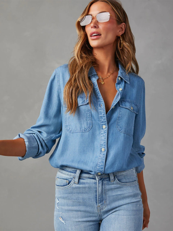 Yasmin Casual Lapel Single-Breasted Long-Sleeved Denim Shirt