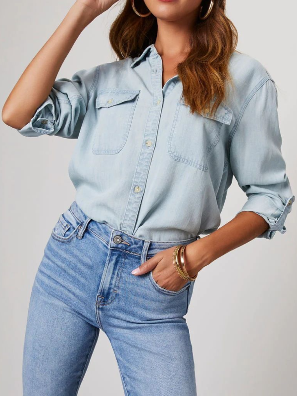 Yasmin Casual Lapel Single-Breasted Long-Sleeved Denim Shirt