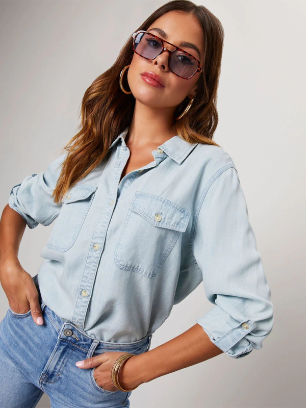 Yasmin Casual Lapel Single-Breasted Long-Sleeved Denim Shirt