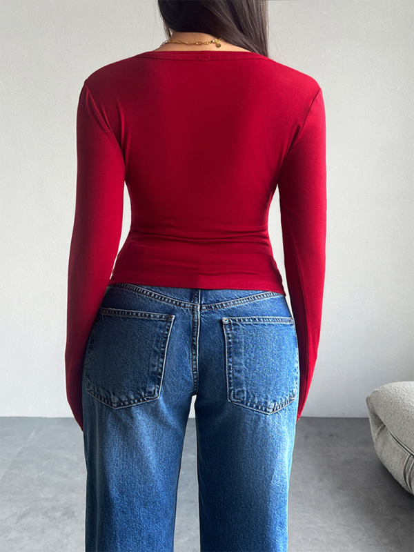 Indigo Solid Color Cardigan Button-Down Long Sleeve T-Shirt