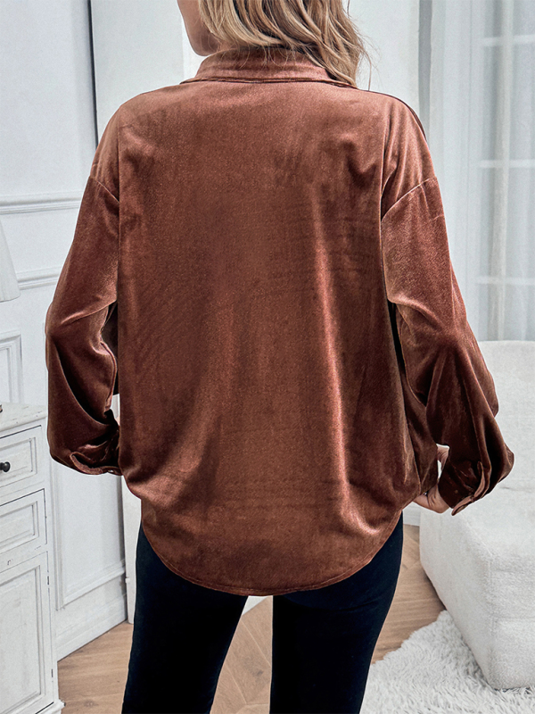 Carenza Lapel Long Sleeve Velvet Cardigan Top