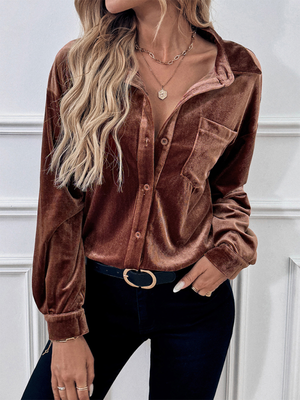 Carenza Lapel Long Sleeve Velvet Cardigan Top