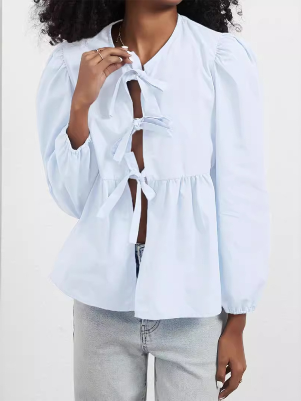 Carielle Loose Sweet Lace-Up Shirt Top