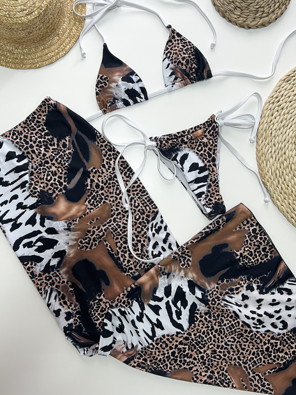 Ryann Leopard Print Sexy Bikini Three Piece Set