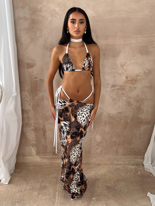 Ryann Leopard Print Sexy Bikini Three Piece Set