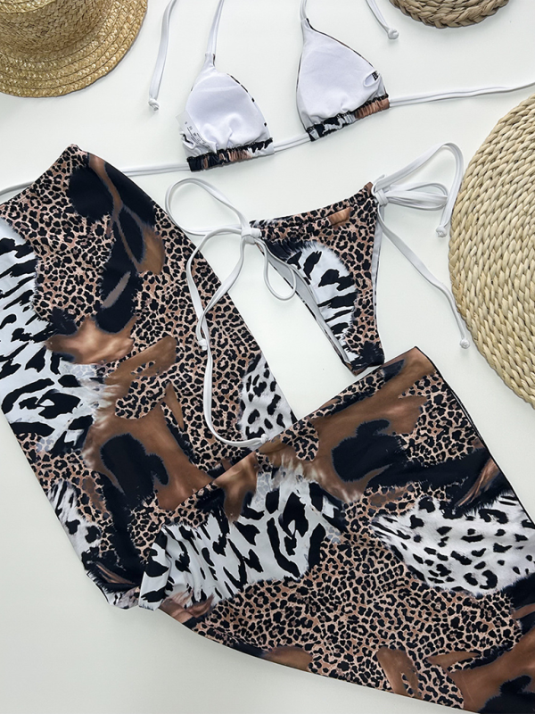 Ryann Leopard Print Sexy Bikini Three Piece Set