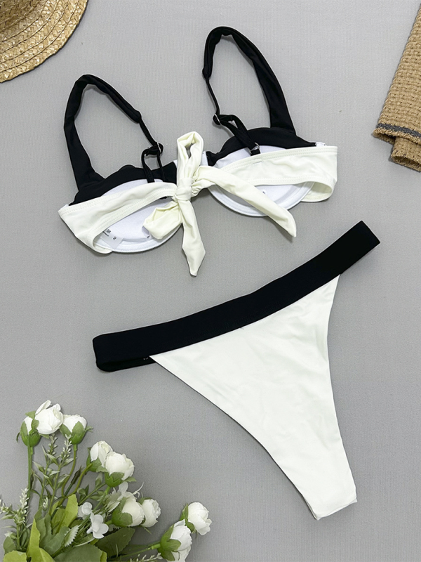 Luella Black And White Gathered Two-Piece Swimsuit For Women