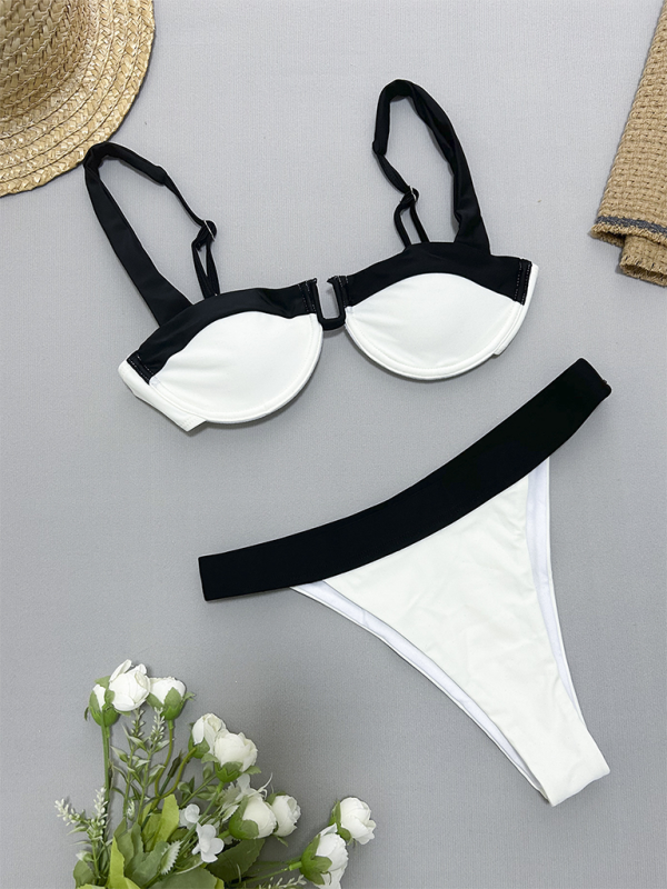 Luella Black And White Gathered Two-Piece Swimsuit For Women