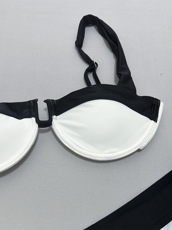 Luella Black And White Gathered Two-Piece Swimsuit For Women