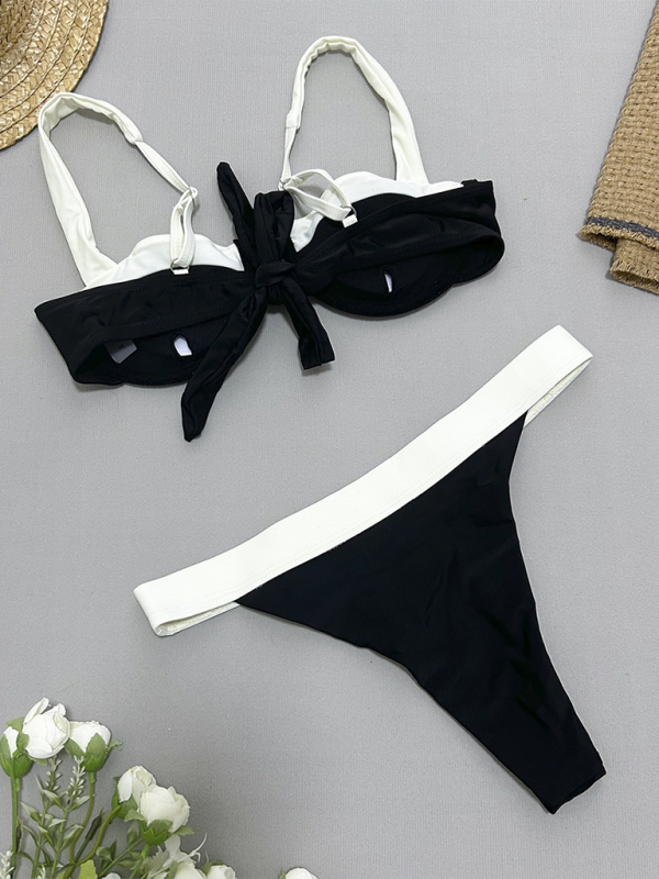 Luella Black And White Gathered Two-Piece Swimsuit For Women
