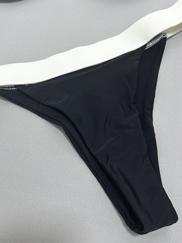 Luella Black And White Gathered Two-Piece Swimsuit For Women