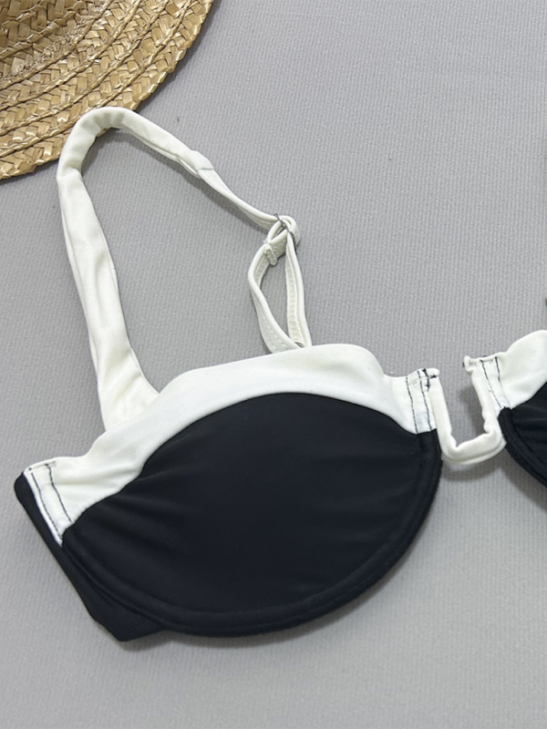 Luella Black And White Gathered Two-Piece Swimsuit For Women