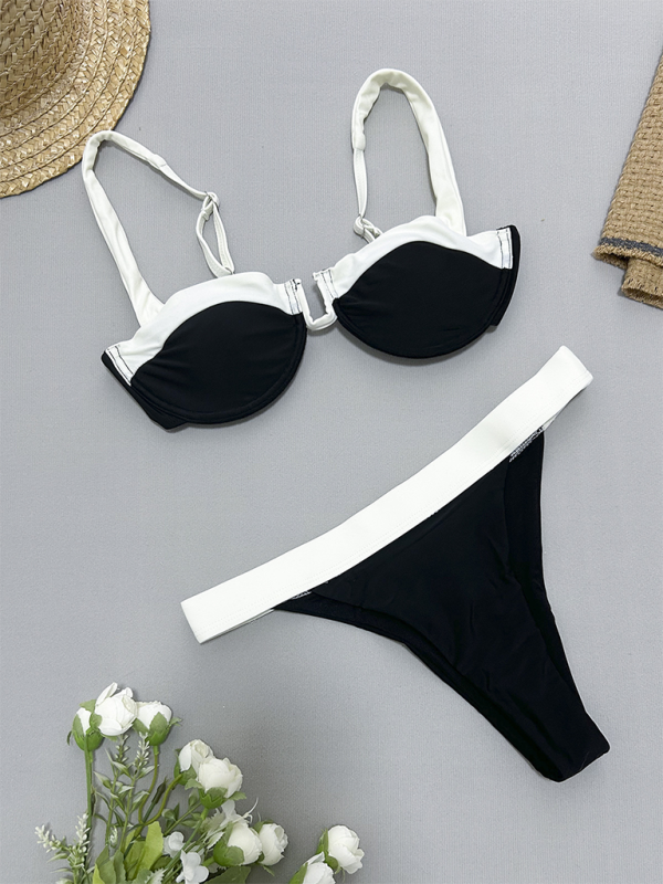 Luella Black And White Gathered Two-Piece Swimsuit For Women