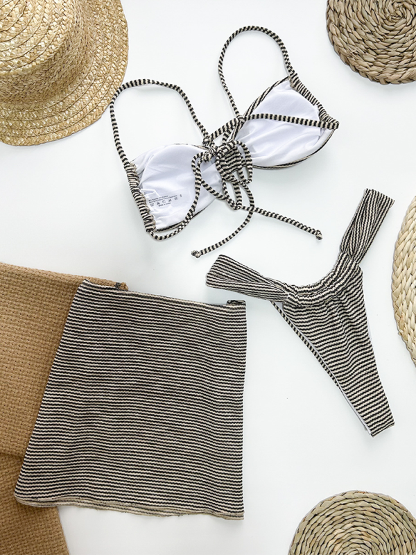 Barbara Striped Three-Piece Bikini
