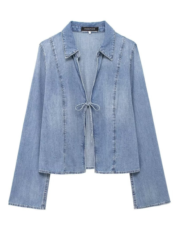 Kaiya Denim Shirt With Pussy Bow