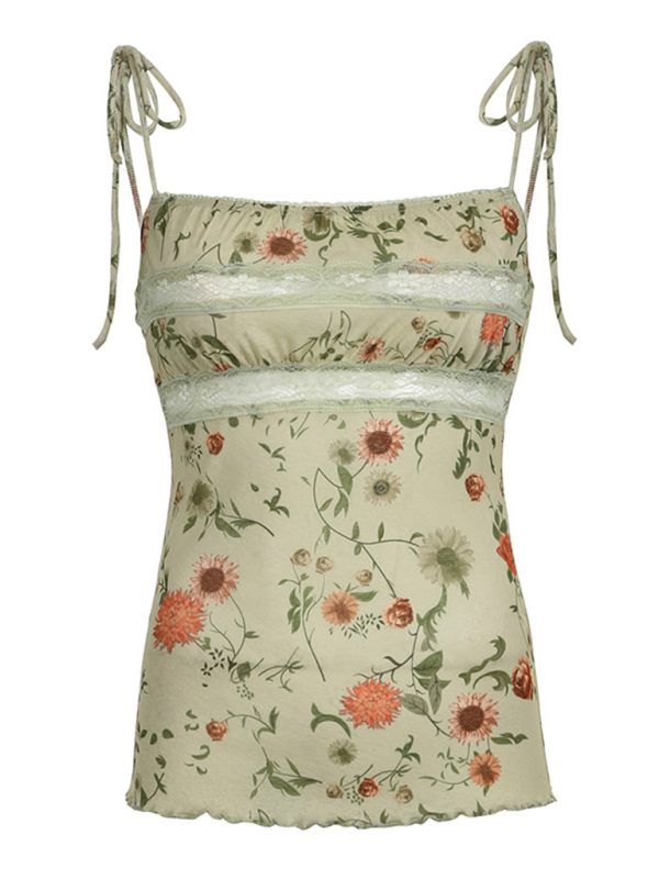 Lisbeth New Floral Print Double-Breasted Lace-Up Vest