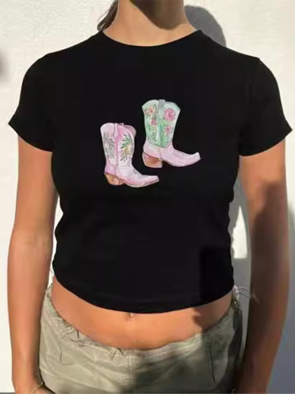 Janelle Y2K Boots Print Short Fashion Hot Girls T-Shirt