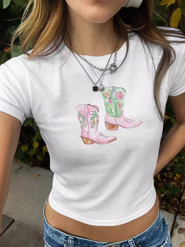 Janelle Y2K Boots Print Short Fashion Hot Girls T-Shirt