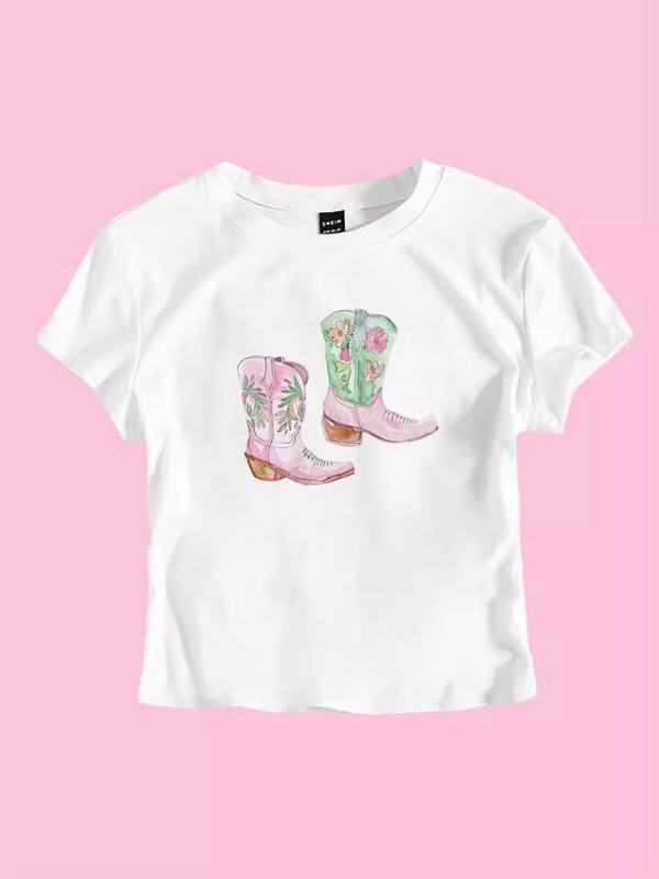 Janelle Y2K Boots Print Short Fashion Hot Girls T-Shirt