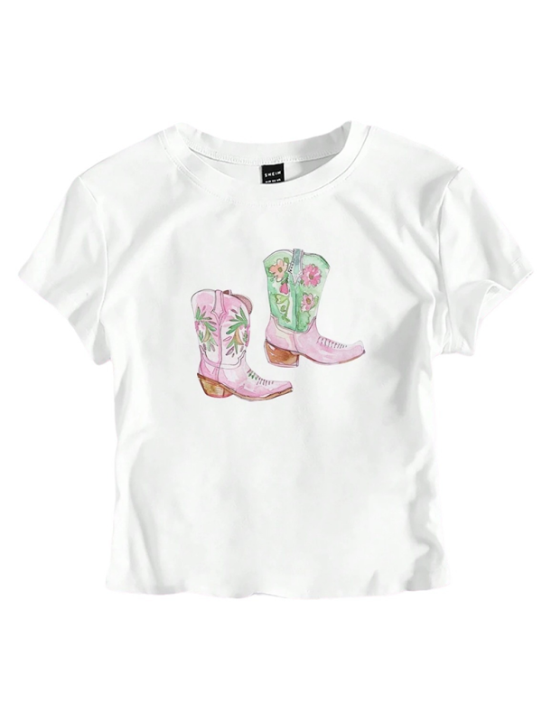 Janelle Y2K Boots Print Short Fashion Hot Girls T-Shirt