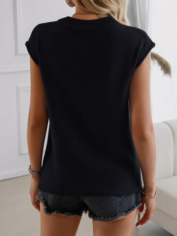 Coraline Casual Loose-fitting Crew Neck Contrast Flag Sleeveless Sweater