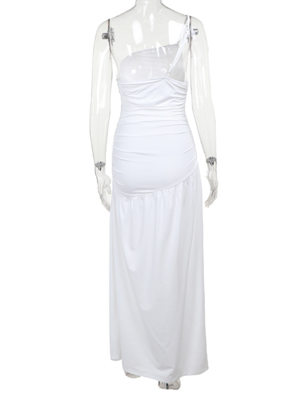 Maleah Strapless Off-Shoulder Gathered Slit A-Line Dress