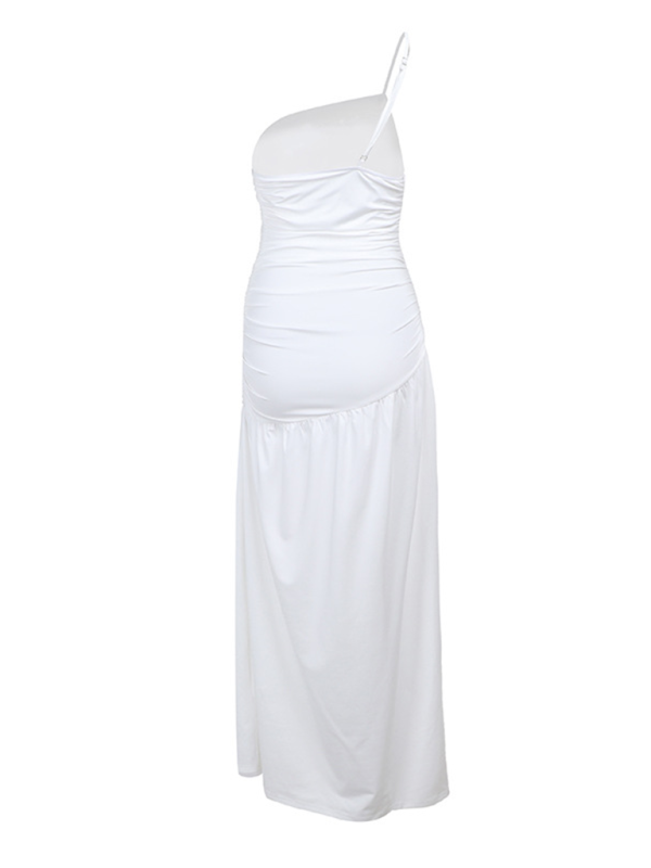 Maleah Strapless Off-Shoulder Gathered Slit A-Line Dress