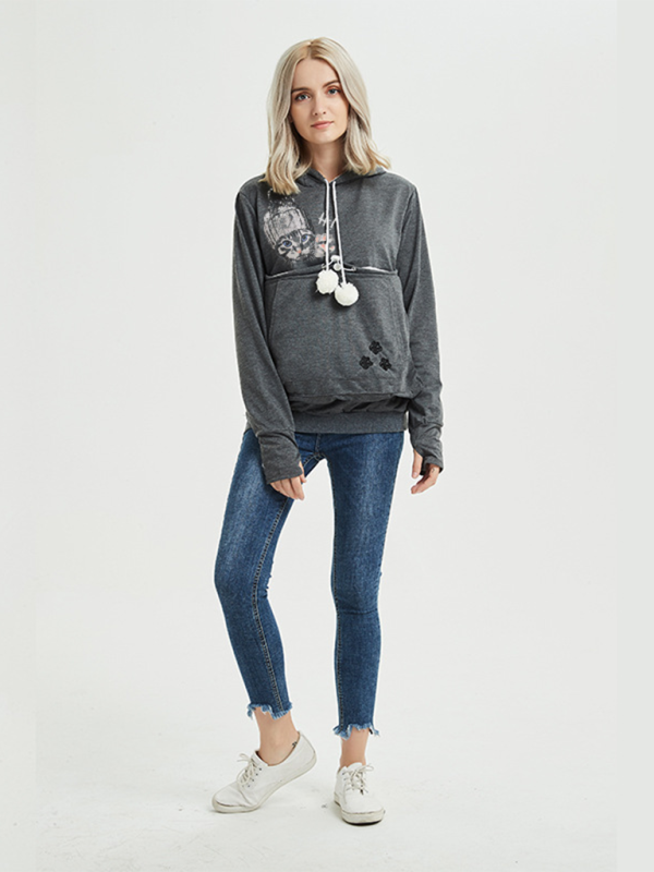 Iyla New Arrival Big pocket Hooded Star Casual Sweatshirt