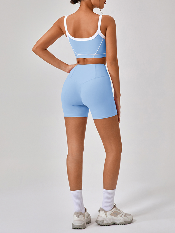Yamileth Skinny Outdoor Sports Spaghetti Strap Contrast Color Suspender Bra + Shorts Yoga Suit