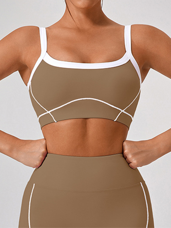 Yamileth Skinny Outdoor Sports Spaghetti Strap Contrast Color Suspender Bra + Shorts Yoga Suit