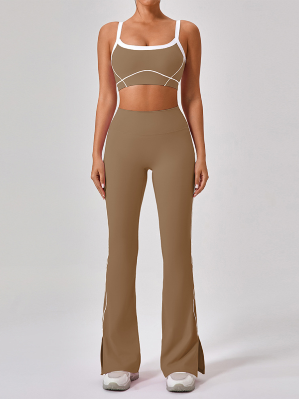 Yamileth Skinny Outdoor Sports Spaghetti Strap Contrast Color Suspender Bra + Shorts Yoga Suit