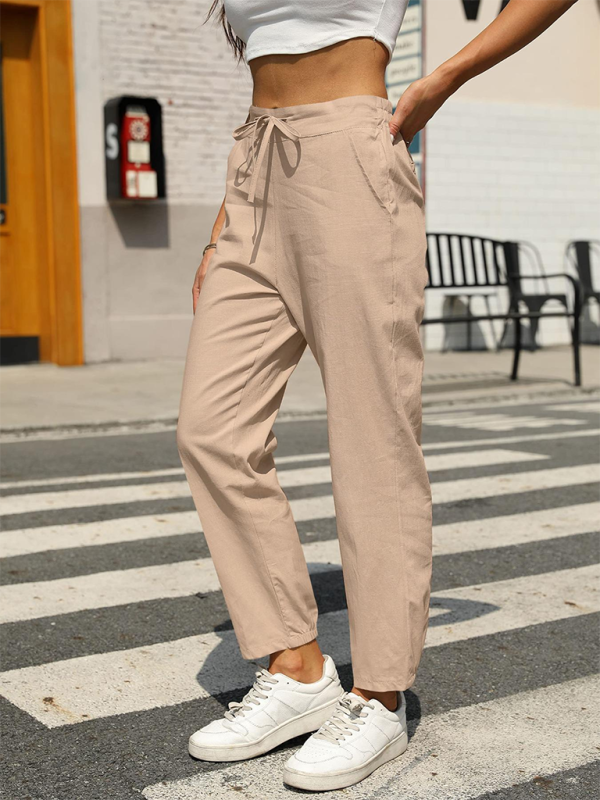 Luna New Casual High Waist Button Straight Leg Pants