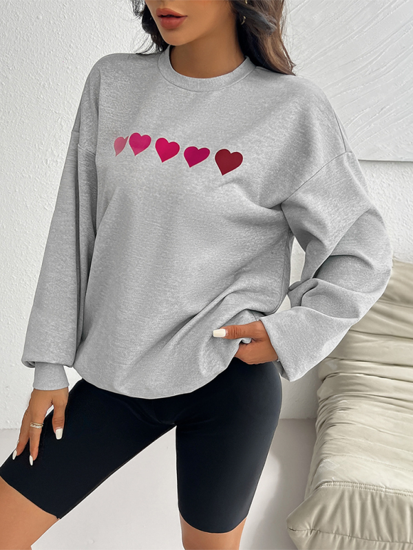 Melina Valentine's Day Love Print Casual Loose Long Sleeve Sweatshirt
