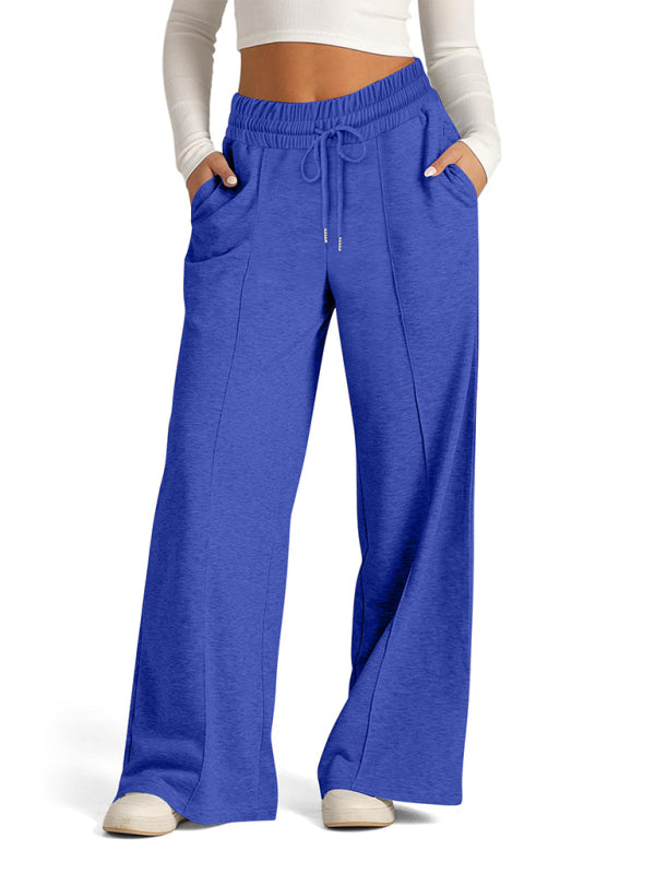 Mia Women's Tie-Dye Solid Color Waisted Fashion Wide Leg Casual Pants
