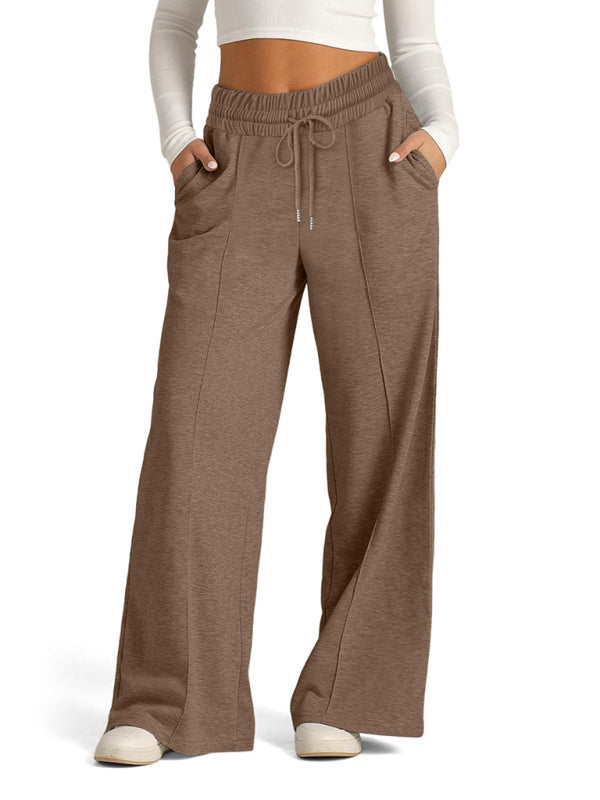 Mia Women's Tie-Dye Solid Color Waisted Fashion Wide Leg Casual Pants