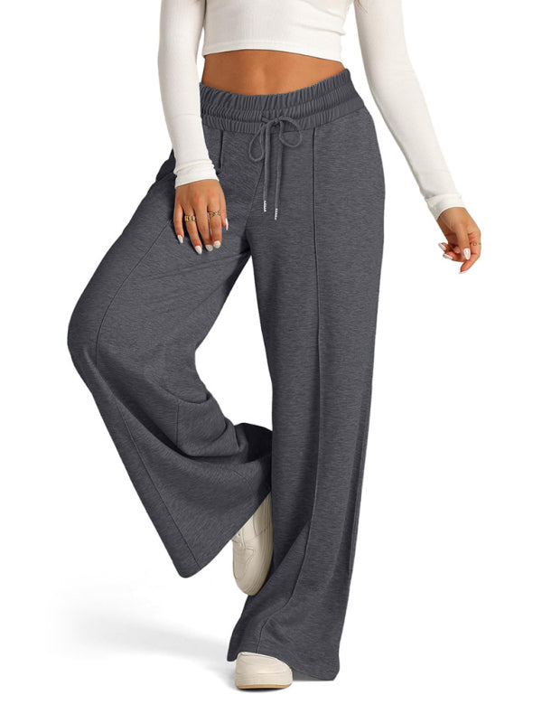 Mia Women's Tie-Dye Solid Color Waisted Fashion Wide Leg Casual Pants