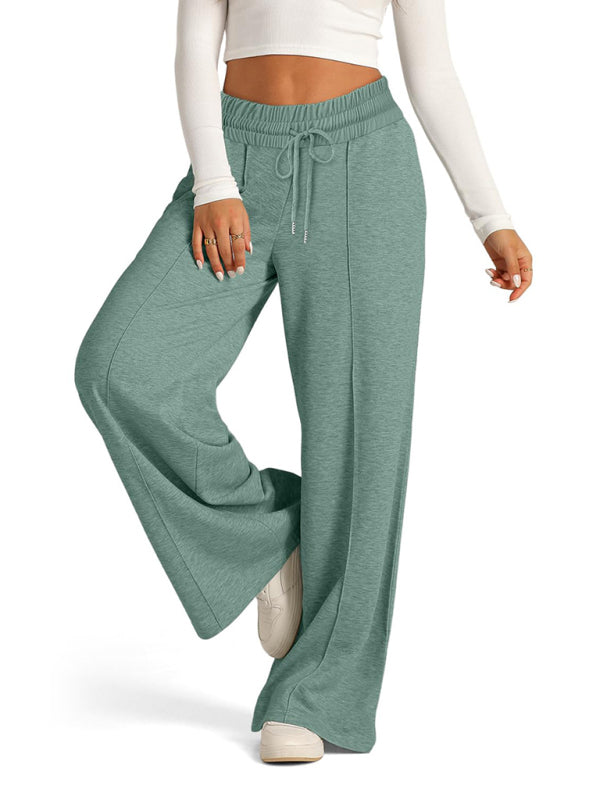 Mia Women's Tie-Dye Solid Color Waisted Fashion Wide Leg Casual Pants
