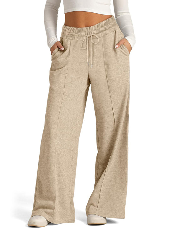 Mia Women's Tie-Dye Solid Color Waisted Fashion Wide Leg Casual Pants