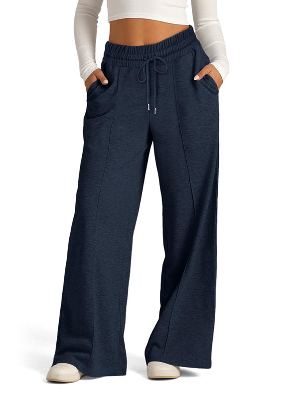 Mia Women's Tie-Dye Solid Color Waisted Fashion Wide Leg Casual Pants
