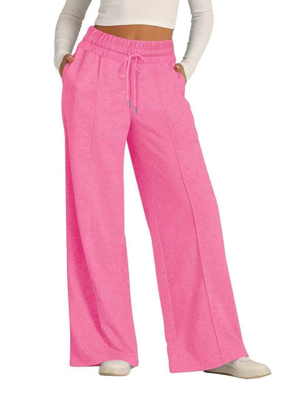 Mia Women's Tie-Dye Solid Color Waisted Fashion Wide Leg Casual Pants