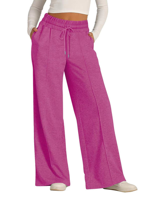 Mia Women's Tie-Dye Solid Color Waisted Fashion Wide Leg Casual Pants