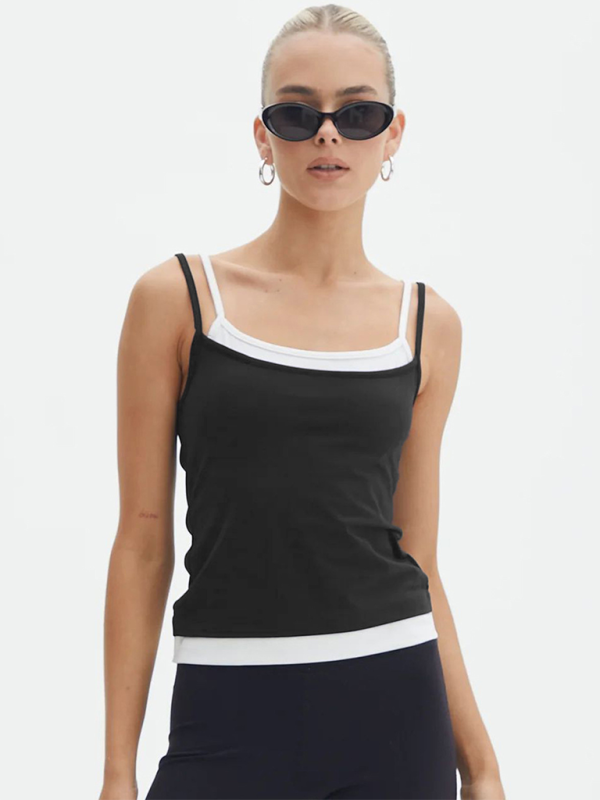 Lucinda Color Clash Fake Two Piece Spice Girls Camisole Tank Slim Knit Sweater