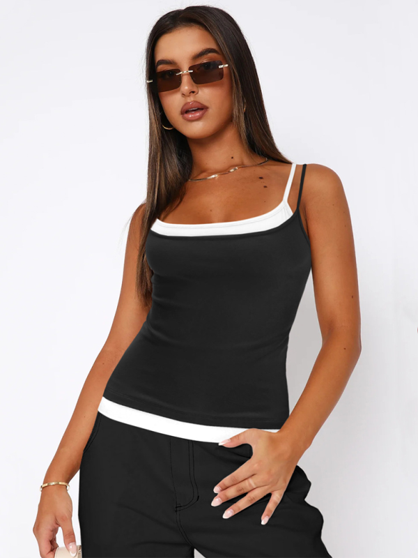 Lucinda Color Clash Fake Two Piece Spice Girls Camisole Tank Slim Knit Sweater