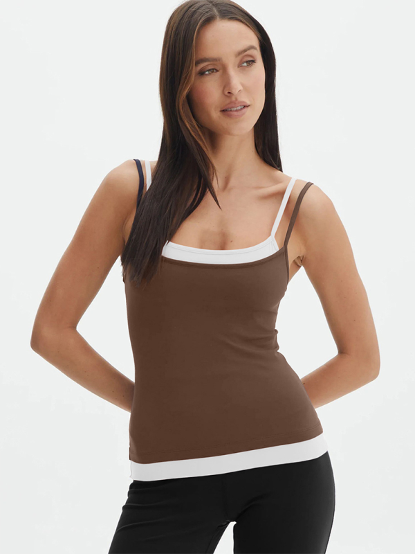Lucinda Color Clash Fake Two Piece Spice Girls Camisole Tank Slim Knit Sweater