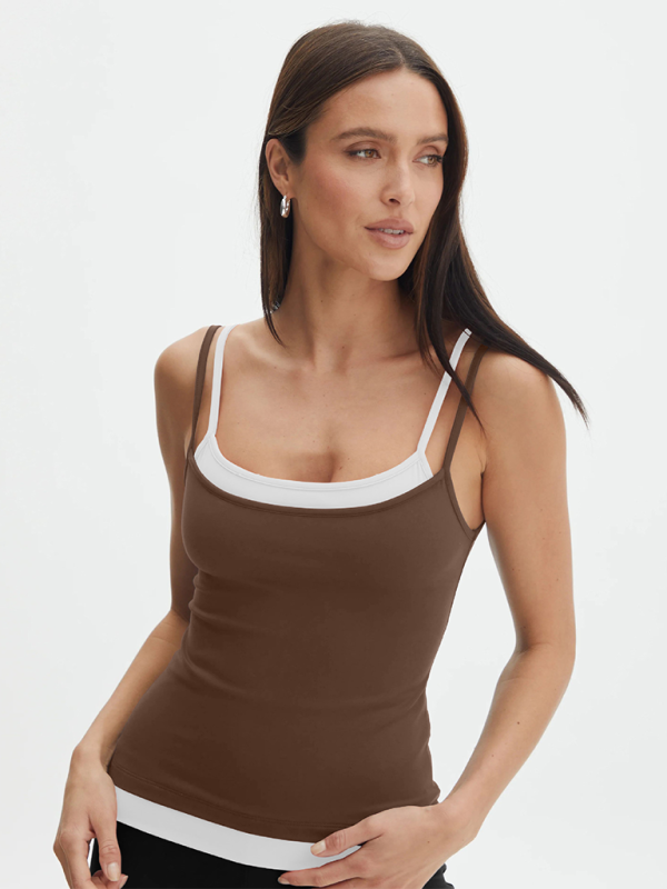 Lucinda Color Clash Fake Two Piece Spice Girls Camisole Tank Slim Knit Sweater