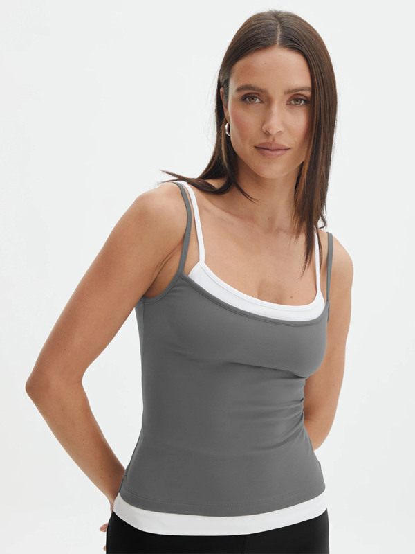 Lucinda Color Clash Fake Two Piece Spice Girls Camisole Tank Slim Knit Sweater